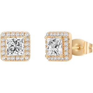 Elevate Your Elegance: 14K Gold-Plated Square Halo Earrings